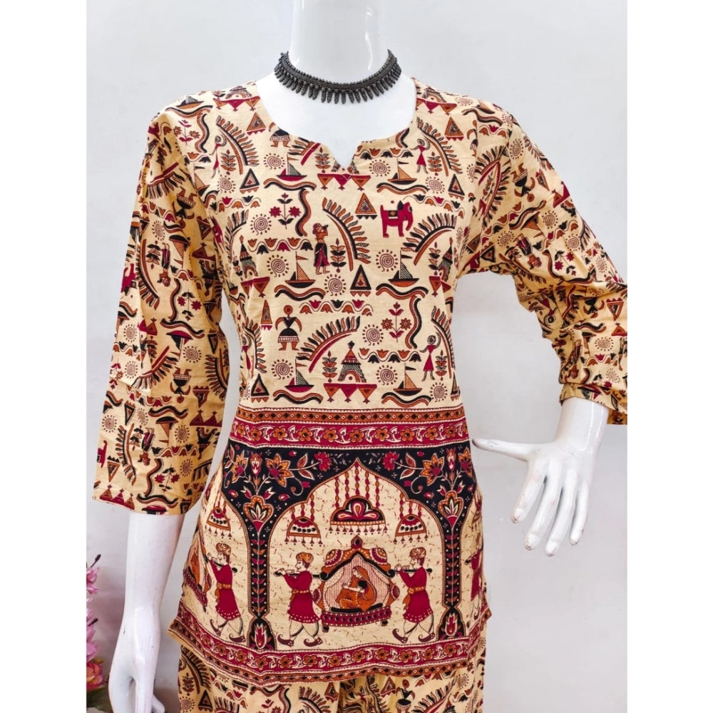 Amfyn Women's Cotton Jaipuri Printed 3-4th Sleeve Co ord Set (Multicolor)