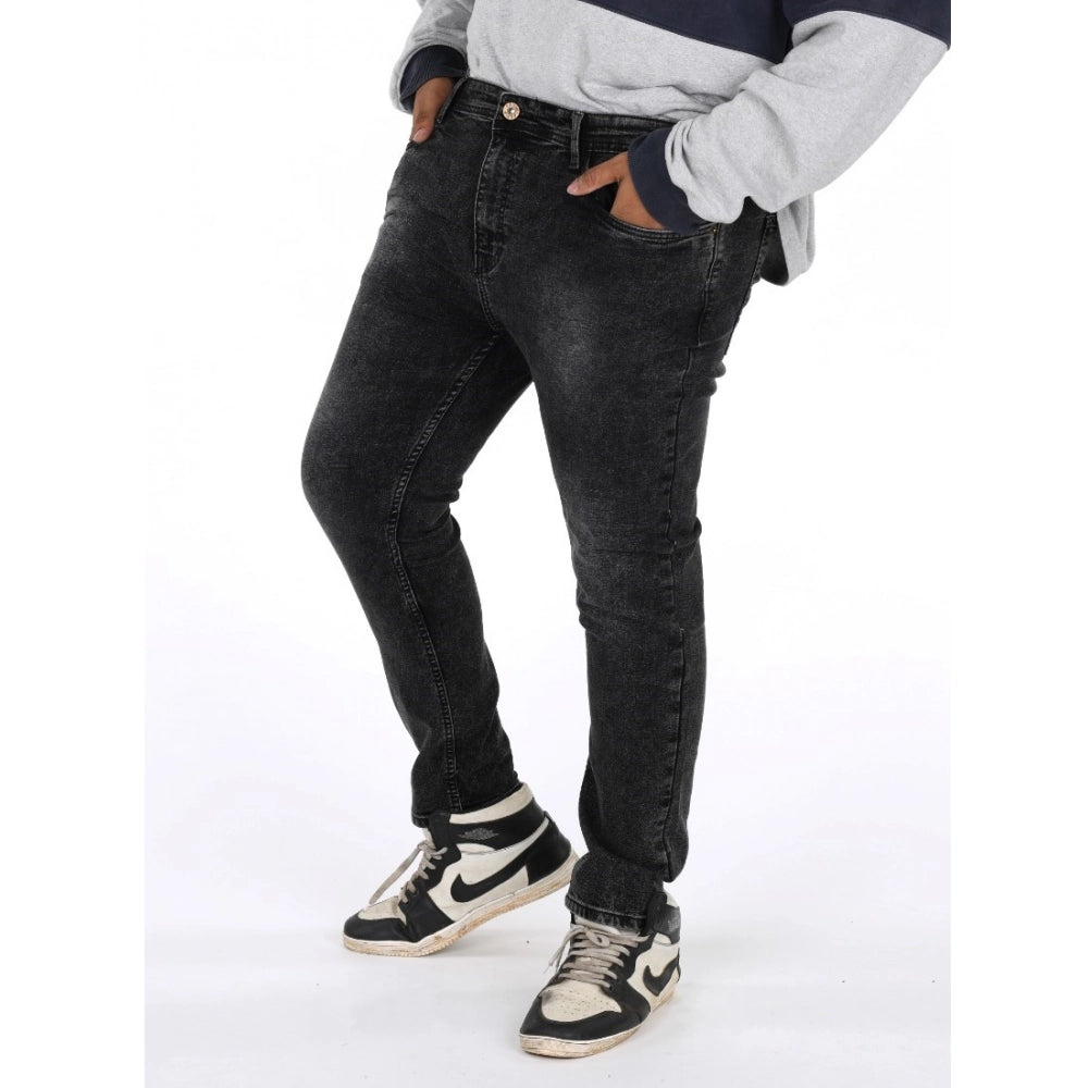 Amfyn Men's Cotton Blended Solid Plus Size Jeans (Grey)