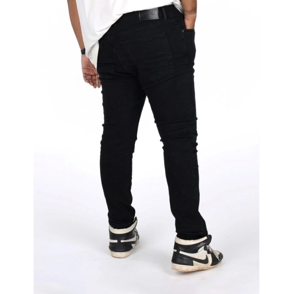 Amfyn Men's Cotton Blended Solid Plus Size Jeans (Black)