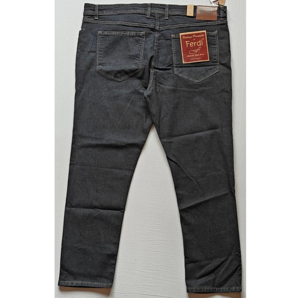 Amfyn Men's Cotton Blended Solid Plus Size Jeans (Dark Grey)