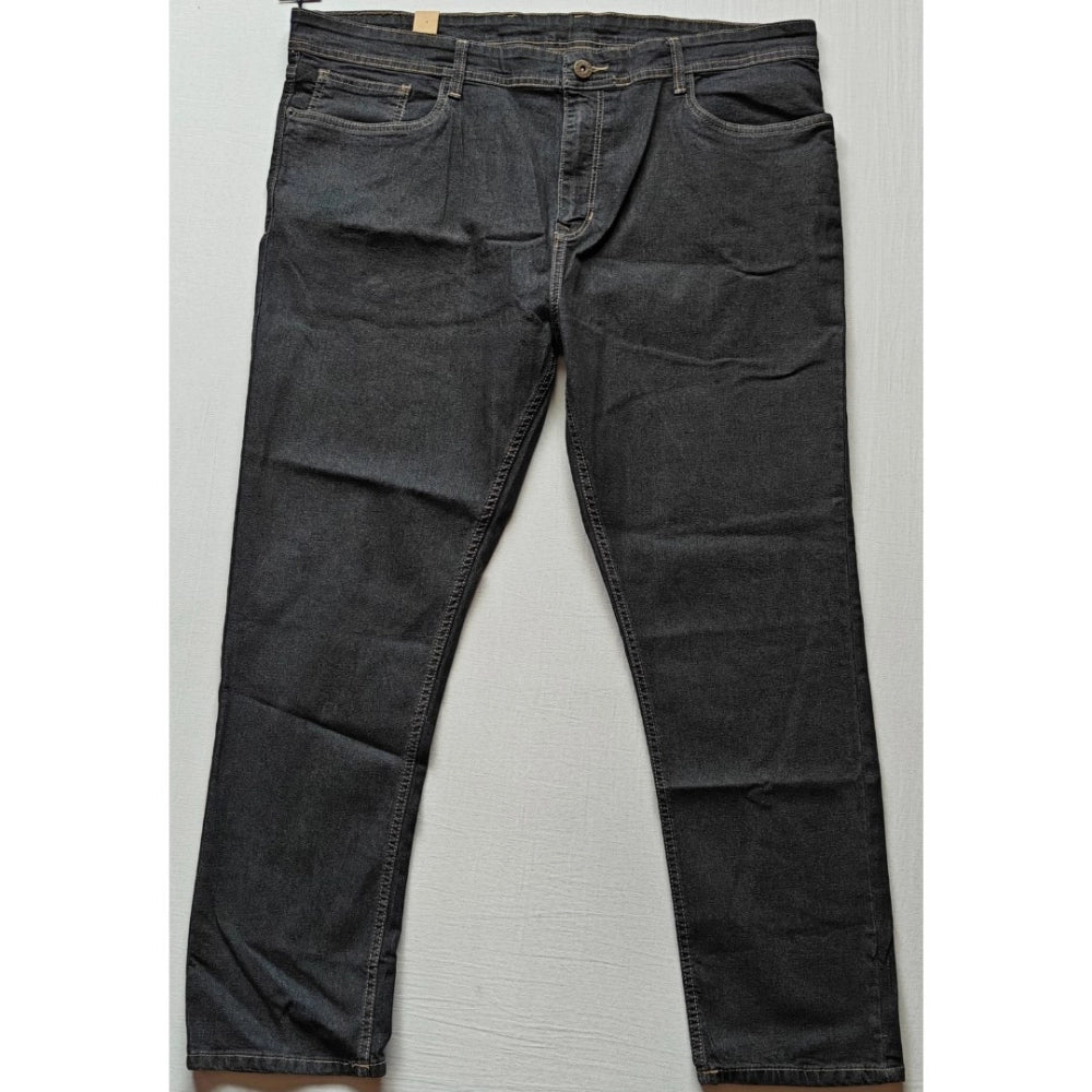Amfyn Men's Cotton Blended Solid Plus Size Jeans (Dark Grey)