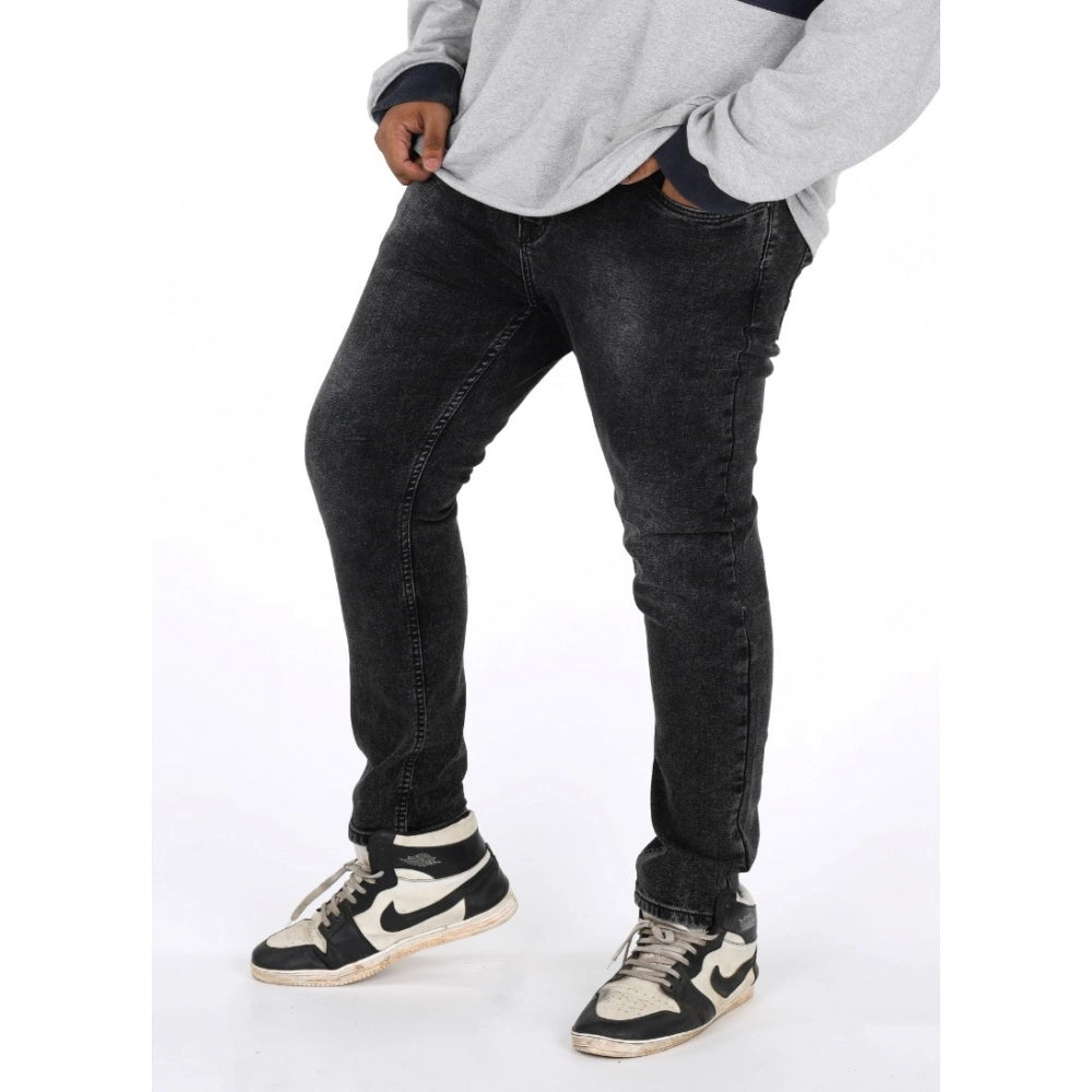 Amfyn Men's Cotton Blended Solid Plus Size Jeans (Grey)