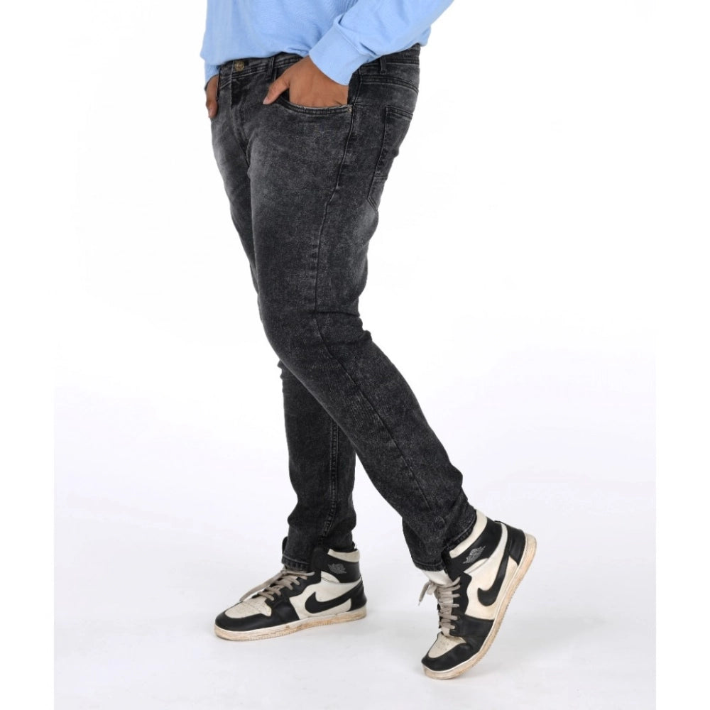 Amfyn Men's Cotton Blended Solid Plus Size Jeans (Grey)