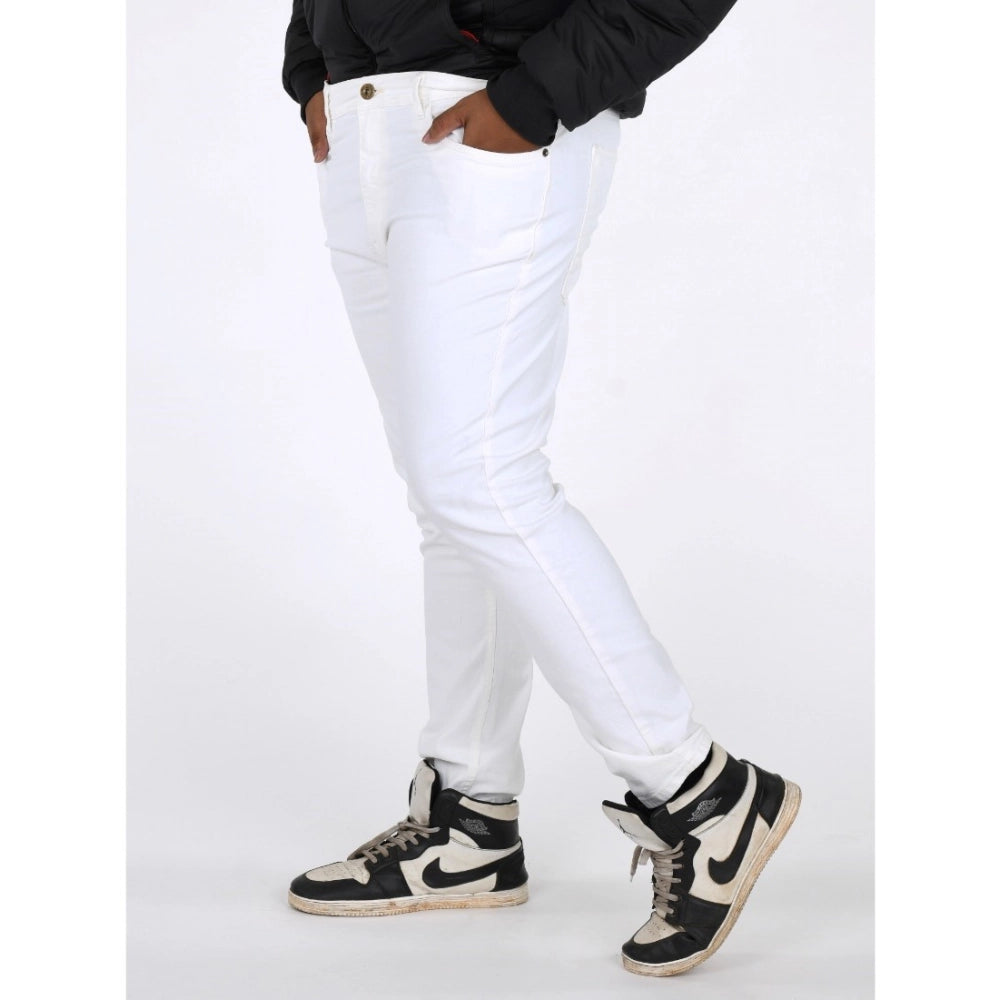 Amfyn Men's Cotton Blended Solid Plus Size Jeans (White)