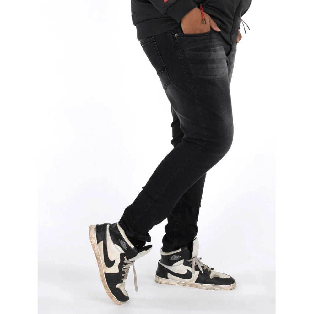 Amfyn Men's Cotton Blended Solid Plus Size Jeans (Black)