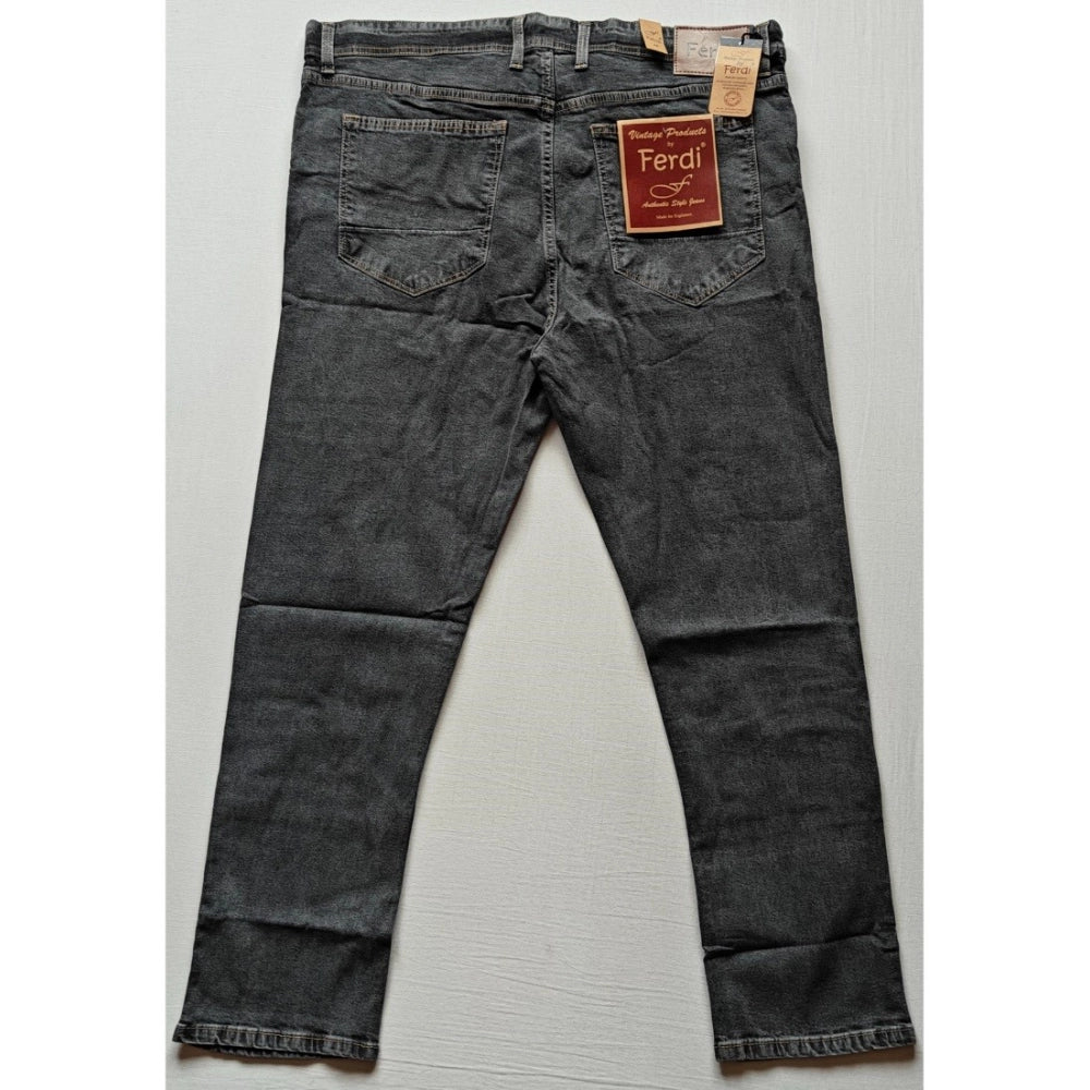 Amfyn Men's Cotton Blended Solid Plus Size Jeans (Dark Grey)