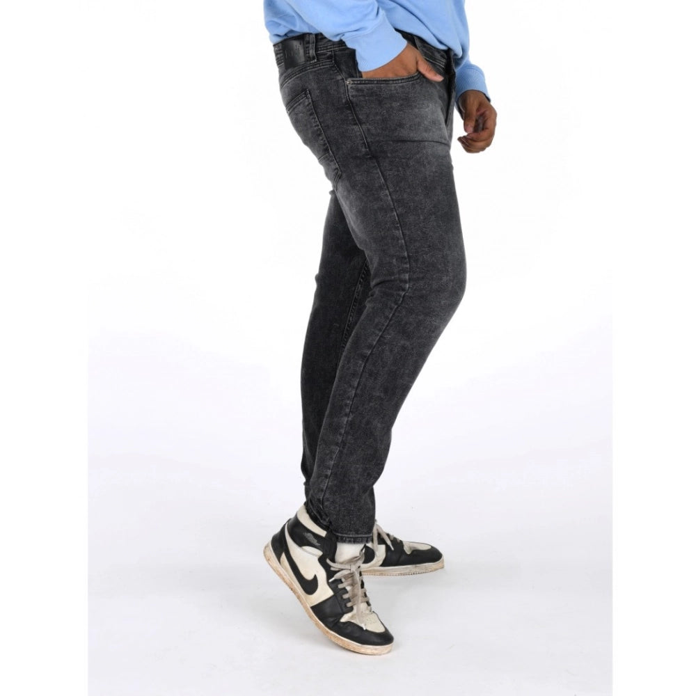 Amfyn Men's Cotton Blended Solid Plus Size Jeans (Grey)