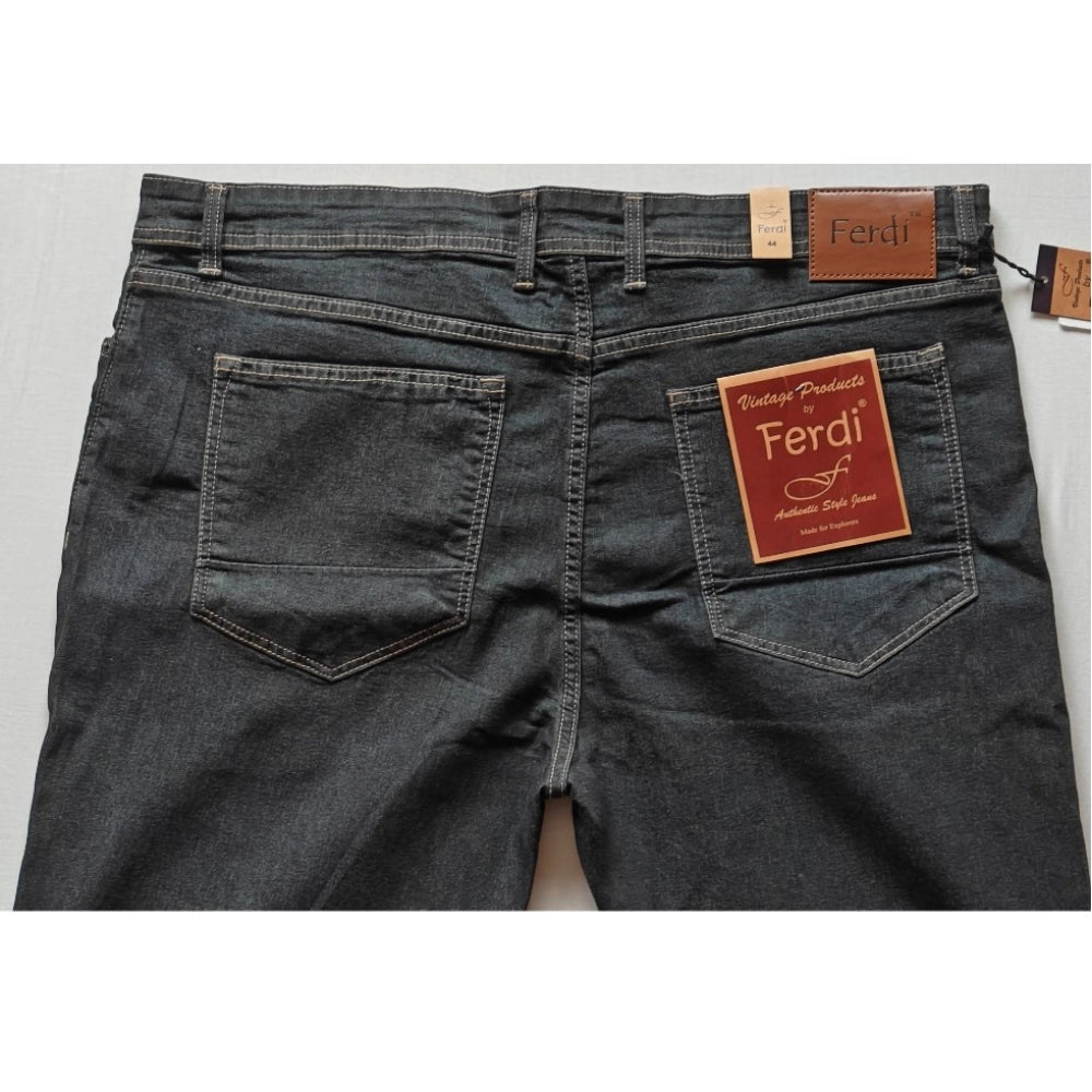 Amfyn Men's Cotton Blended Solid Plus Size Jeans (Dark Grey)