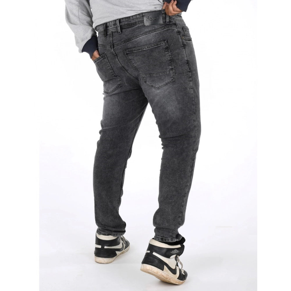 Amfyn Men's Cotton Blended Solid Plus Size Jeans (Grey)