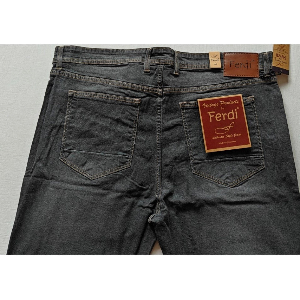 Amfyn Men's Cotton Blended Solid Plus Size Jeans (Dark Grey)