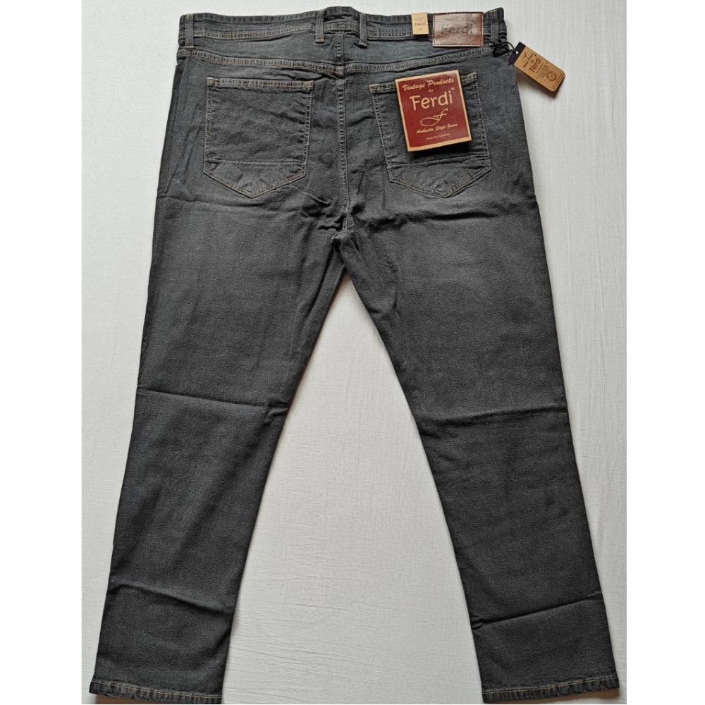 Amfyn Men's Cotton Blended Solid Plus Size Jeans (Dark Grey)