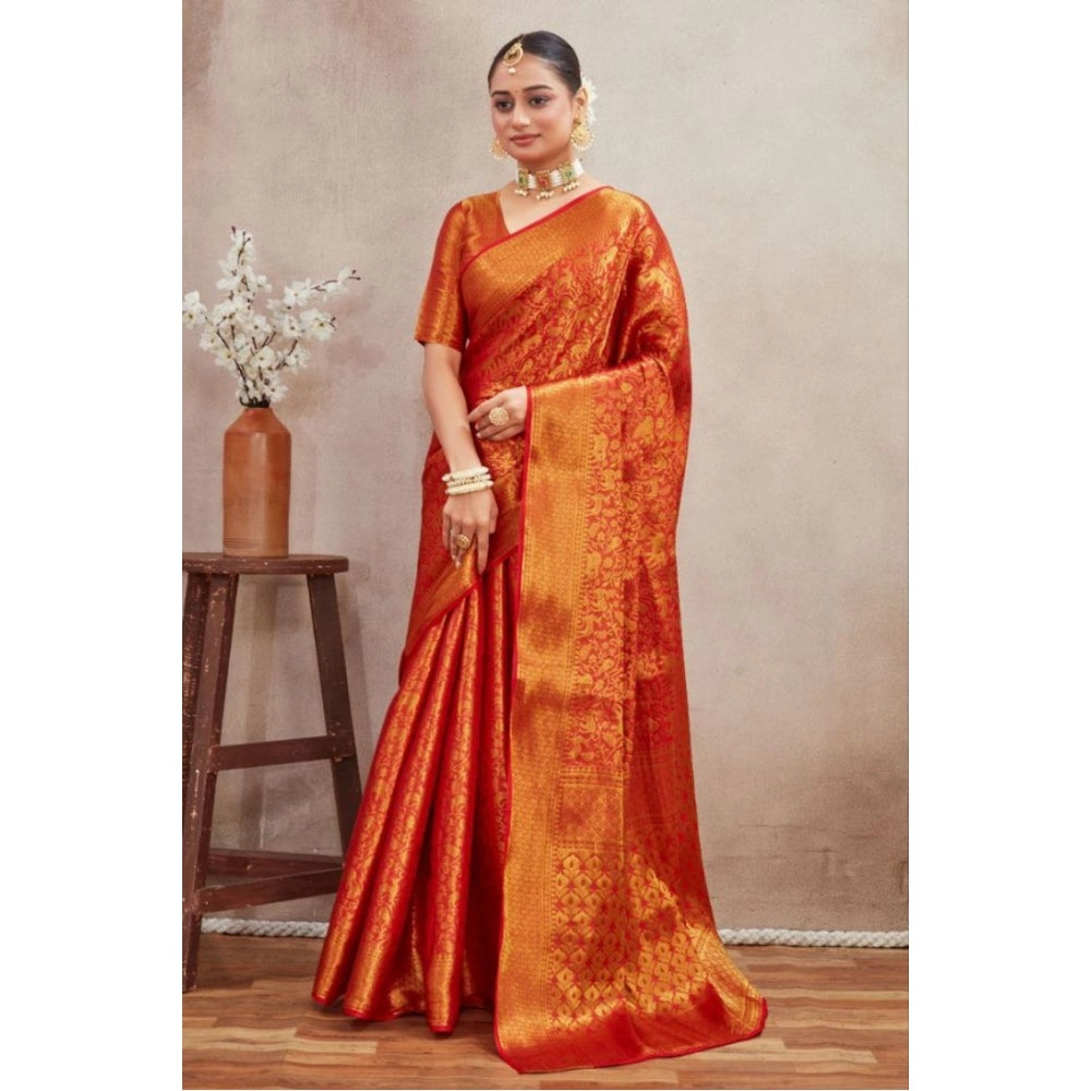 Amfyn Women's Silk Blend Floral Printed Saree With Unstitched Blouse 5.5Mtr (Red)