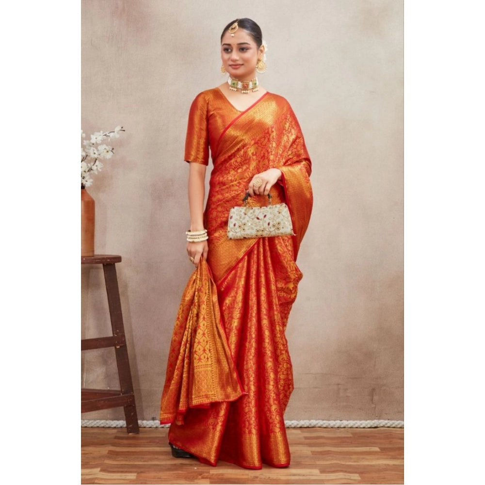 Amfyn Women's Silk Blend Floral Printed Saree With Unstitched Blouse 5.5Mtr (Red)