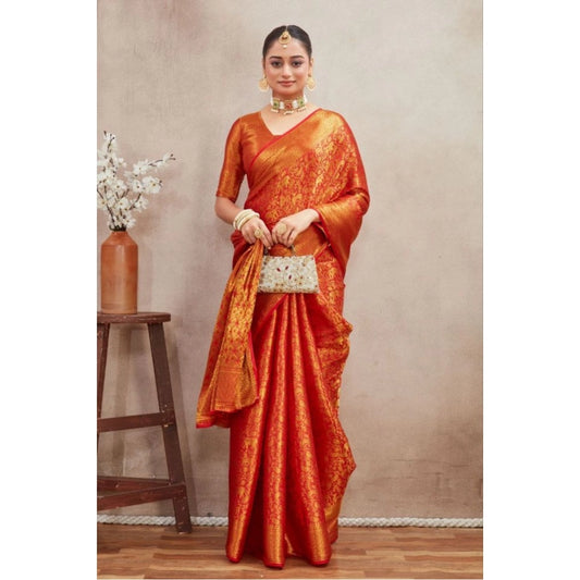 Amfyn Women's Silk Blend Floral Printed Saree With Unstitched Blouse 5.5Mtr (Red)