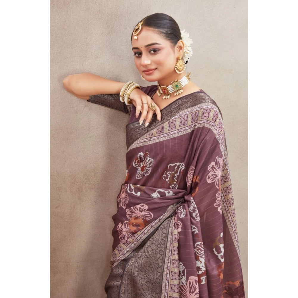 Amfyn Women's Crepe Silk Printed Saree With Unstitched Blouse 5.5Mtr (purple)