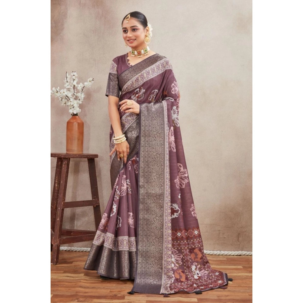 Amfyn Women's Crepe Silk Printed Saree With Unstitched Blouse 5.5Mtr (purple)
