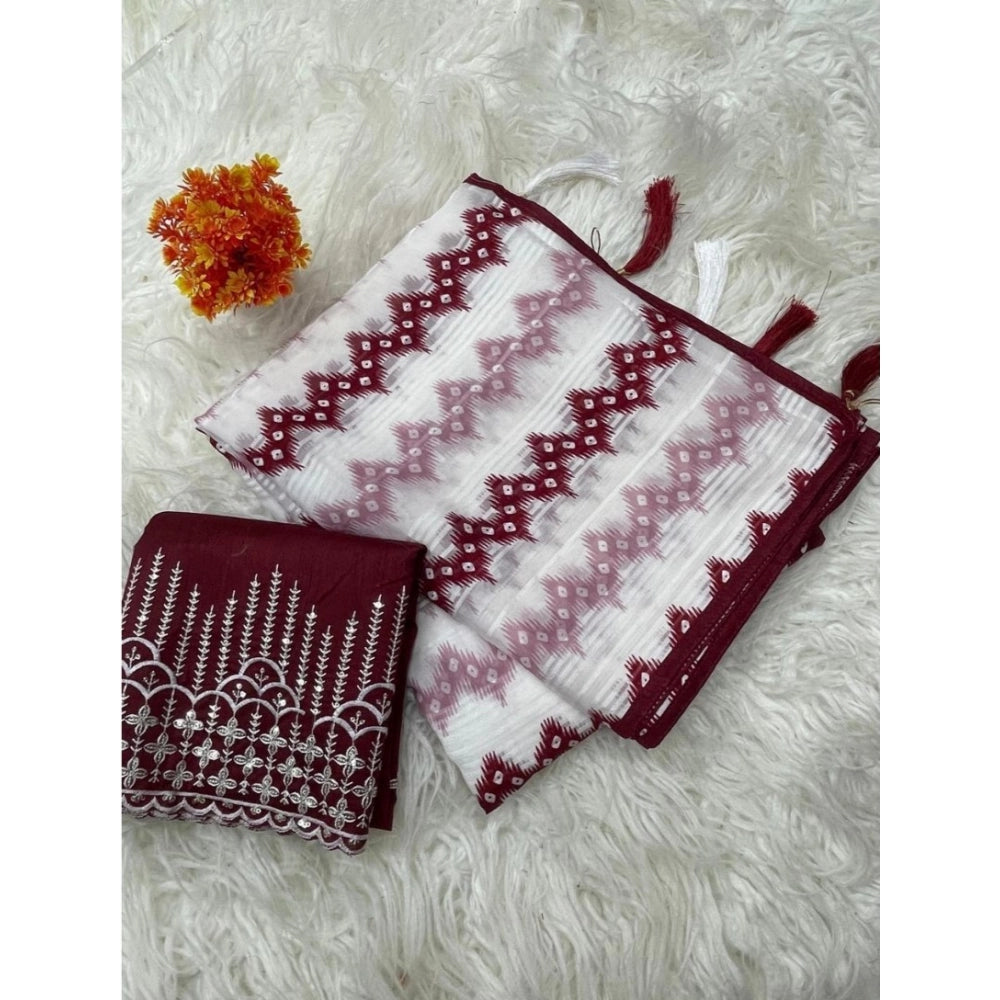 Amfyn Women's Chiffon Printed Saree With Unstitched Blouse 5.5Mtr (Maroon)