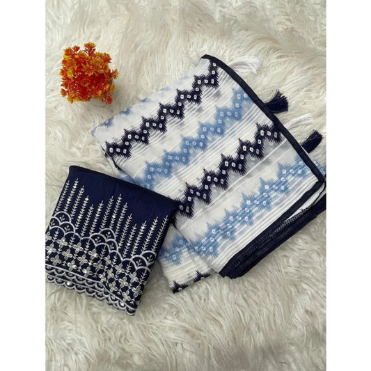 Amfyn Women's Chiffon Printed Saree With Unstitched Blouse 5.5Mtr (Blue)