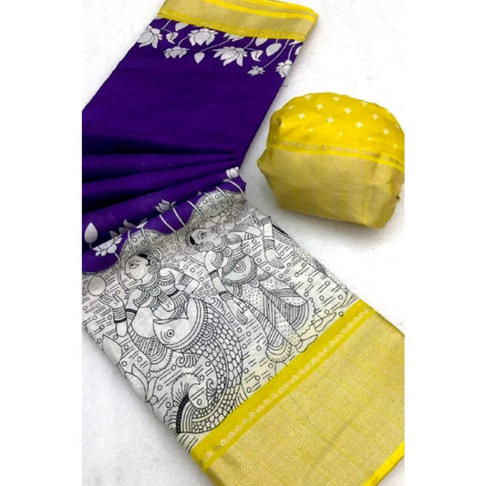 Amfyn Women's Dola Silk Printed Saree With Unstitched Blouse 5.5Mtr (Purple )