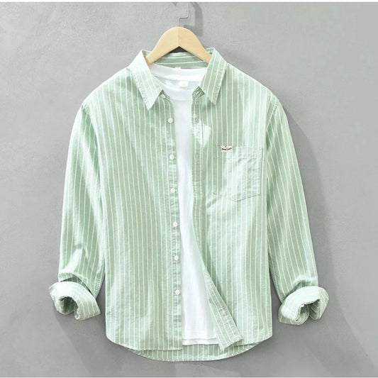 Amfyn Men's Casual Cotton Striped Full Sleeve Collar Shirt (Green)