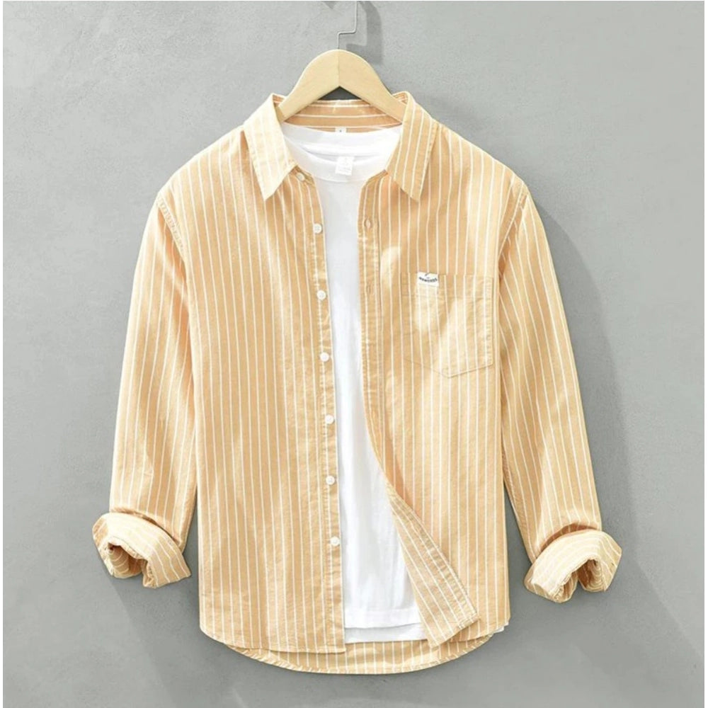 Amfyn Men's Casual Cotton Striped Full Sleeve Collar Shirt (Yellow)