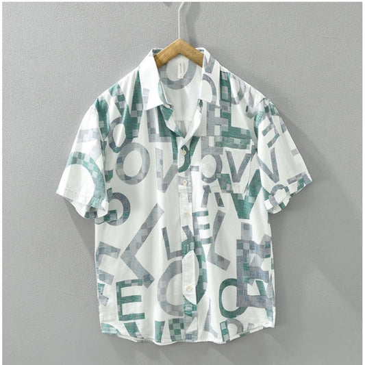 Amfyn Men's Casual Cotton Printed 3-4th Sleeve Collar Shirt (White )