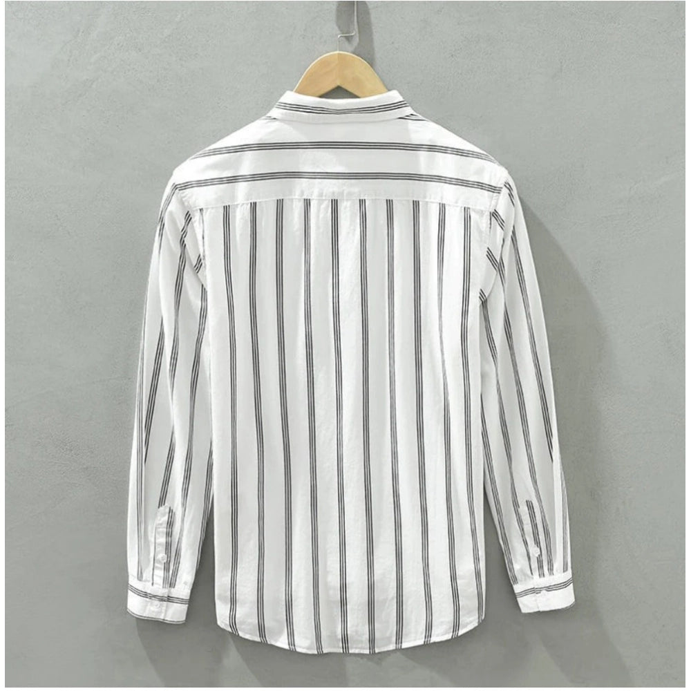 Amfyn Men's Casual Cotton Striped Full Sleeve Collar Shirt (White)