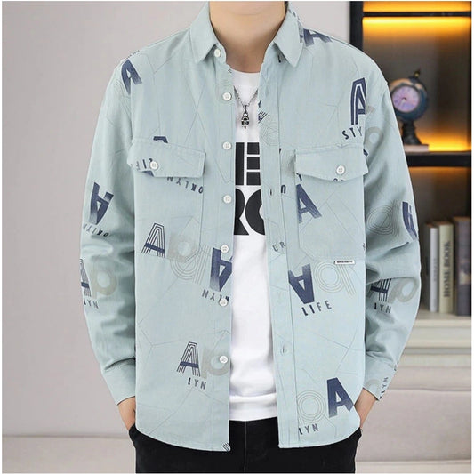 Amfyn Men's Casual Cotton Printed Full Sleeve Collar Shirt (Grey)