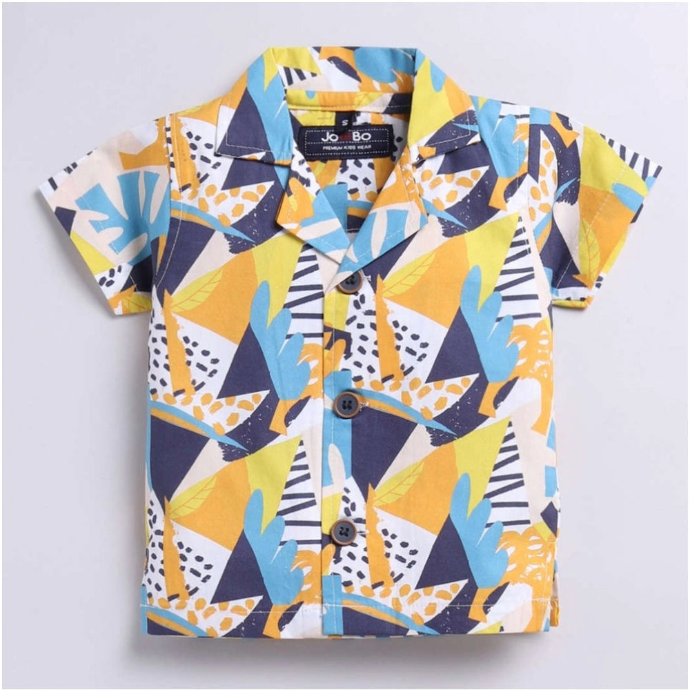 Amfyn Boy's Lycra Blend Printed Short Sleeve Shirt and Shorts Set (MultiColor)