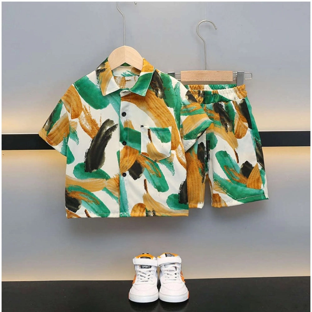 Amfyn Boy's Lycra Blend Printed Short Sleeve Shirt and Shorts Set (MultiColor)