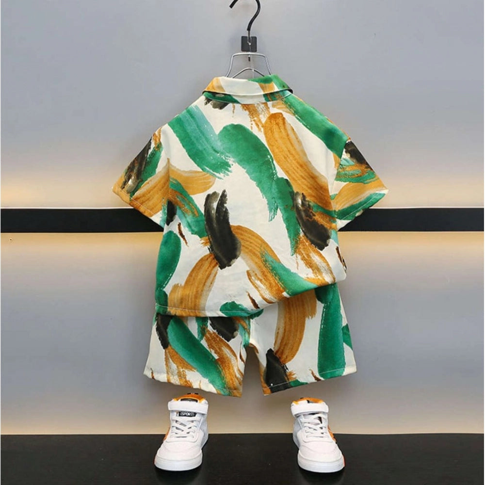 Amfyn Boy's Lycra Blend Printed Short Sleeve Shirt and Shorts Set (MultiColor)