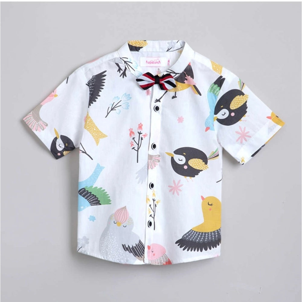 Amfyn Boy's Cotton Blend Printed Short Sleeve Shirt and Shorts Set (White)