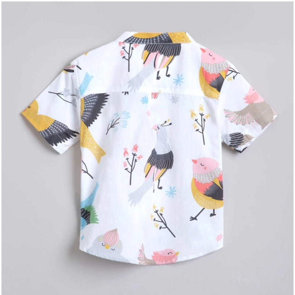 Amfyn Boy's Cotton Blend Printed Short Sleeve Shirt and Shorts Set (White)