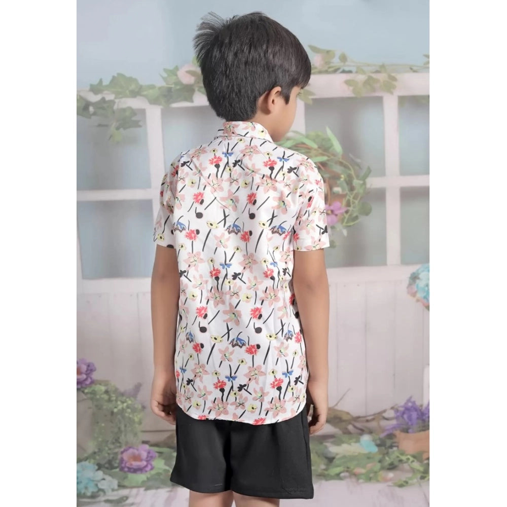 Amfyn Boy's Cotton Blend Printed Short Sleeve Shirt and Shorts Set (White)