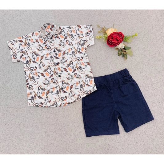 Amfyn Boy's Cotton Blend Printed Short Sleeve Shirt and Shorts Set (MultiColor)