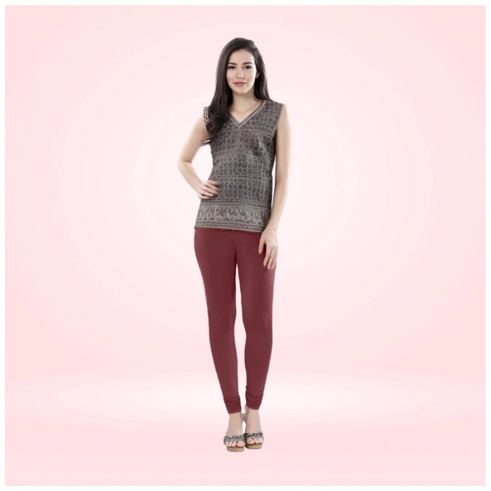 Amfyn Women's Cotton Blended Solid Churidar leggings (Maroon)