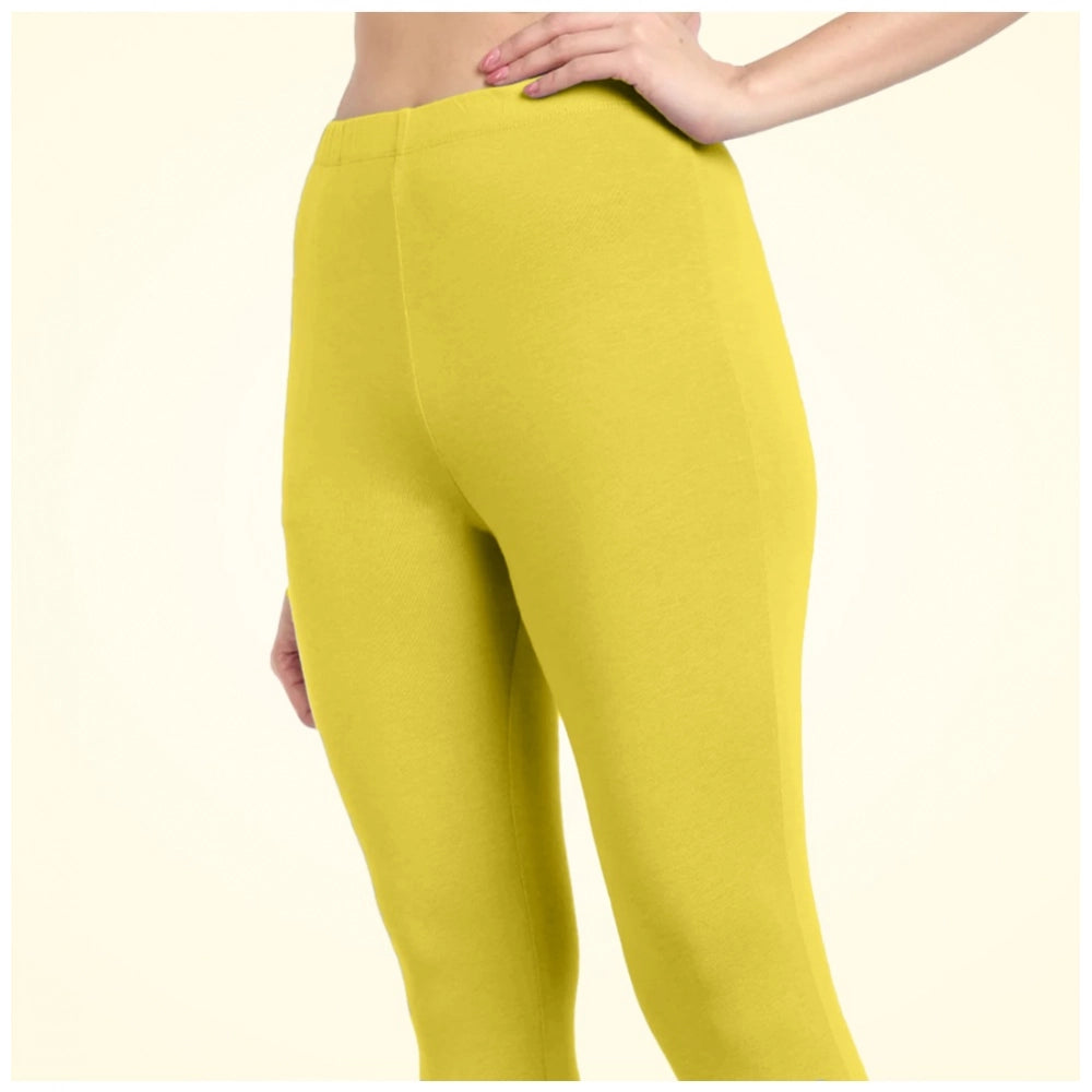 Amfyn Women's Cotton Blended Solid Ankle legging (Lemon Yellow)