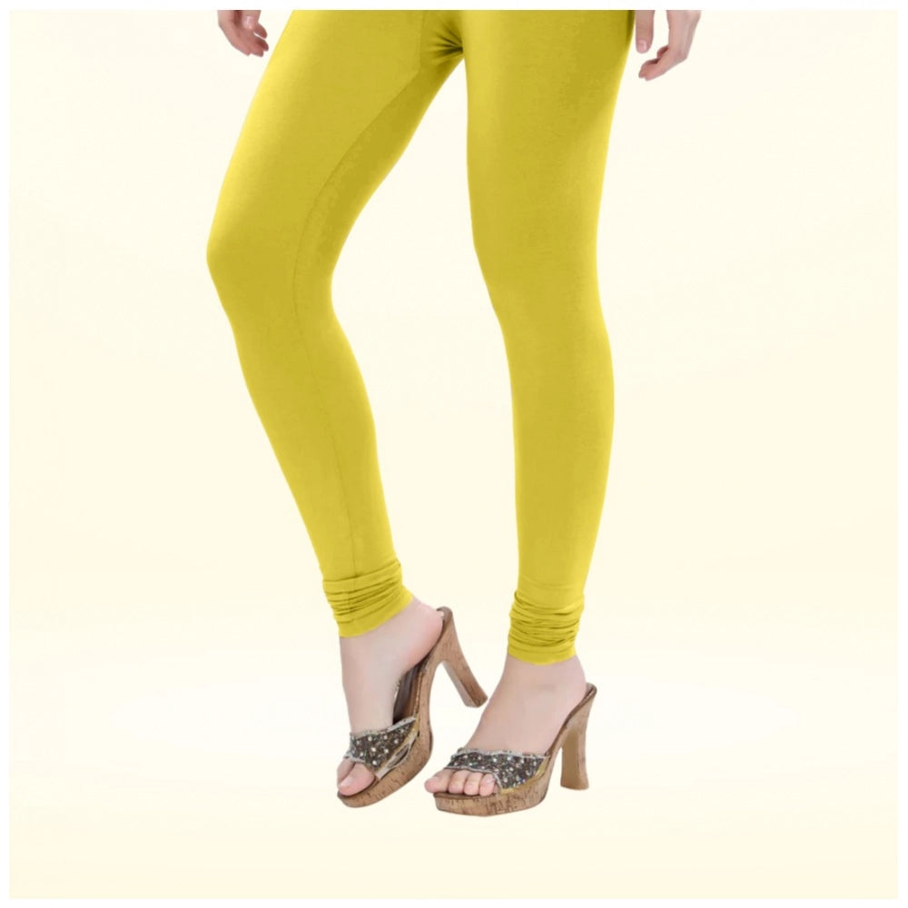 Amfyn Women's Cotton Blended Solid Churidar leggings (Lemon Yellow)