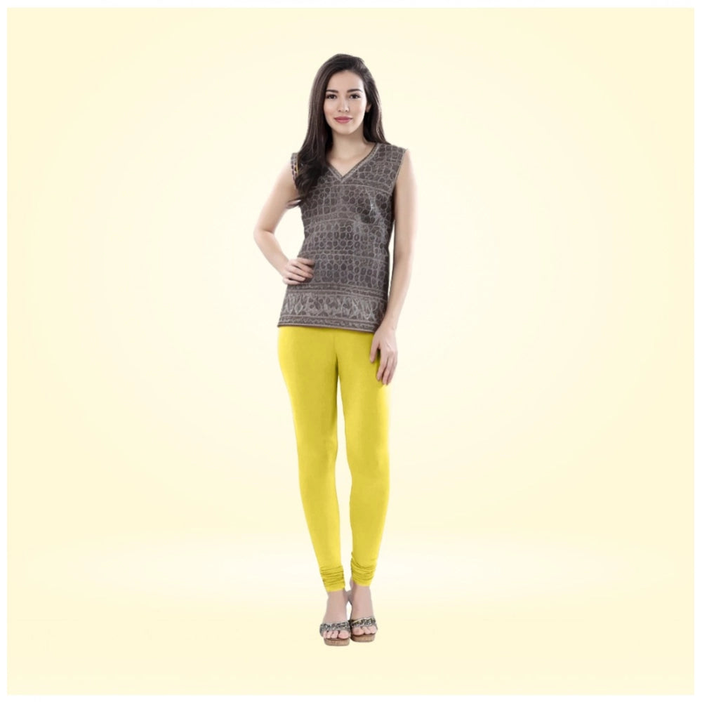 Amfyn Women's Cotton Blended Solid Churidar leggings (Lemon Yellow)