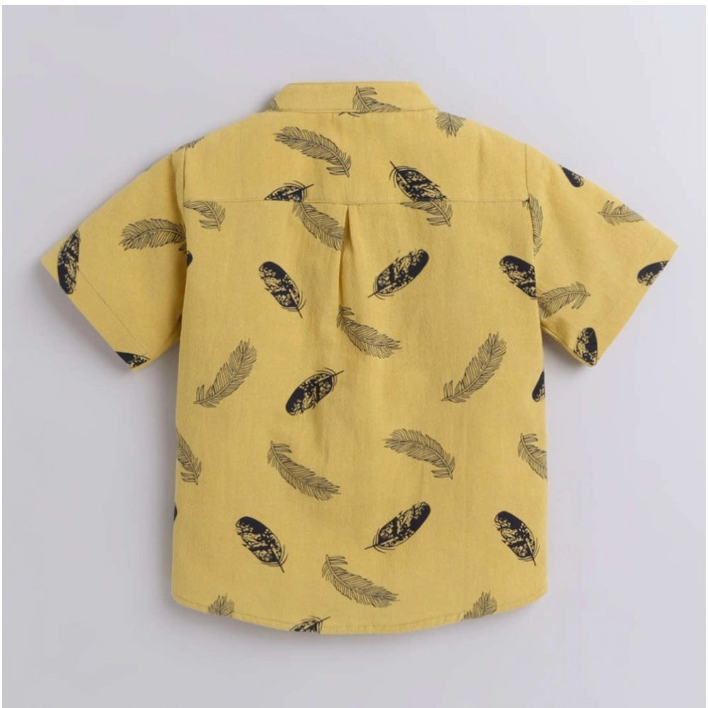 Amfyn Boy's Cotton Blend Printed Short Sleeve Shirt and Shorts Set (Yellow)