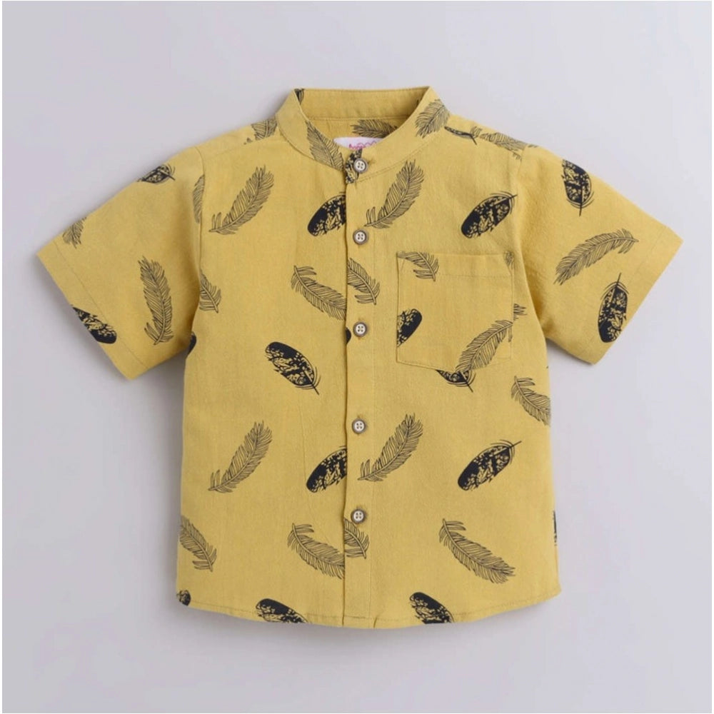 Amfyn Boy's Cotton Blend Printed Short Sleeve Shirt and Shorts Set (Yellow)