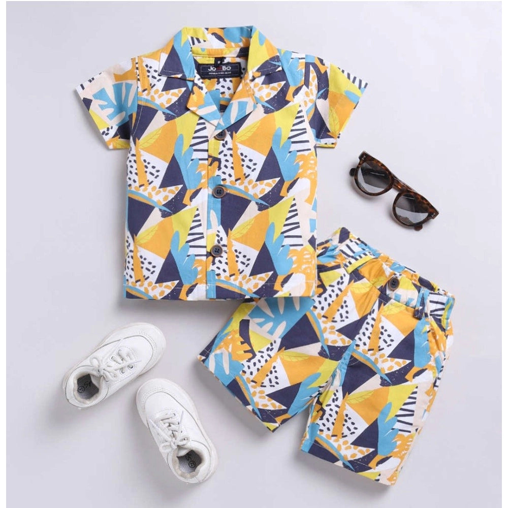 Amfyn Boy's Lycra Blend Printed Short Sleeve Shirt and Shorts Set (MultiColor)