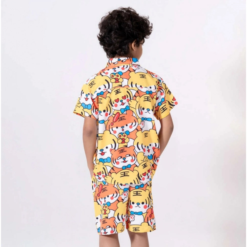 Amfyn Boy's Lycra Blend Printed Short Sleeve Shirt and Shorts Set (MultiColor)