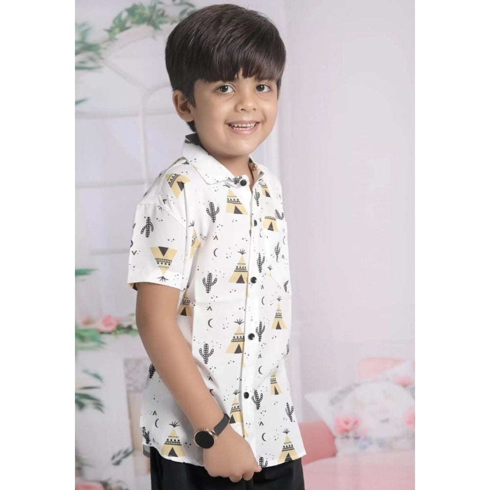 Amfyn Boy's Cotton Blend Printed Short Sleeve Shirt and Shorts Set (White)