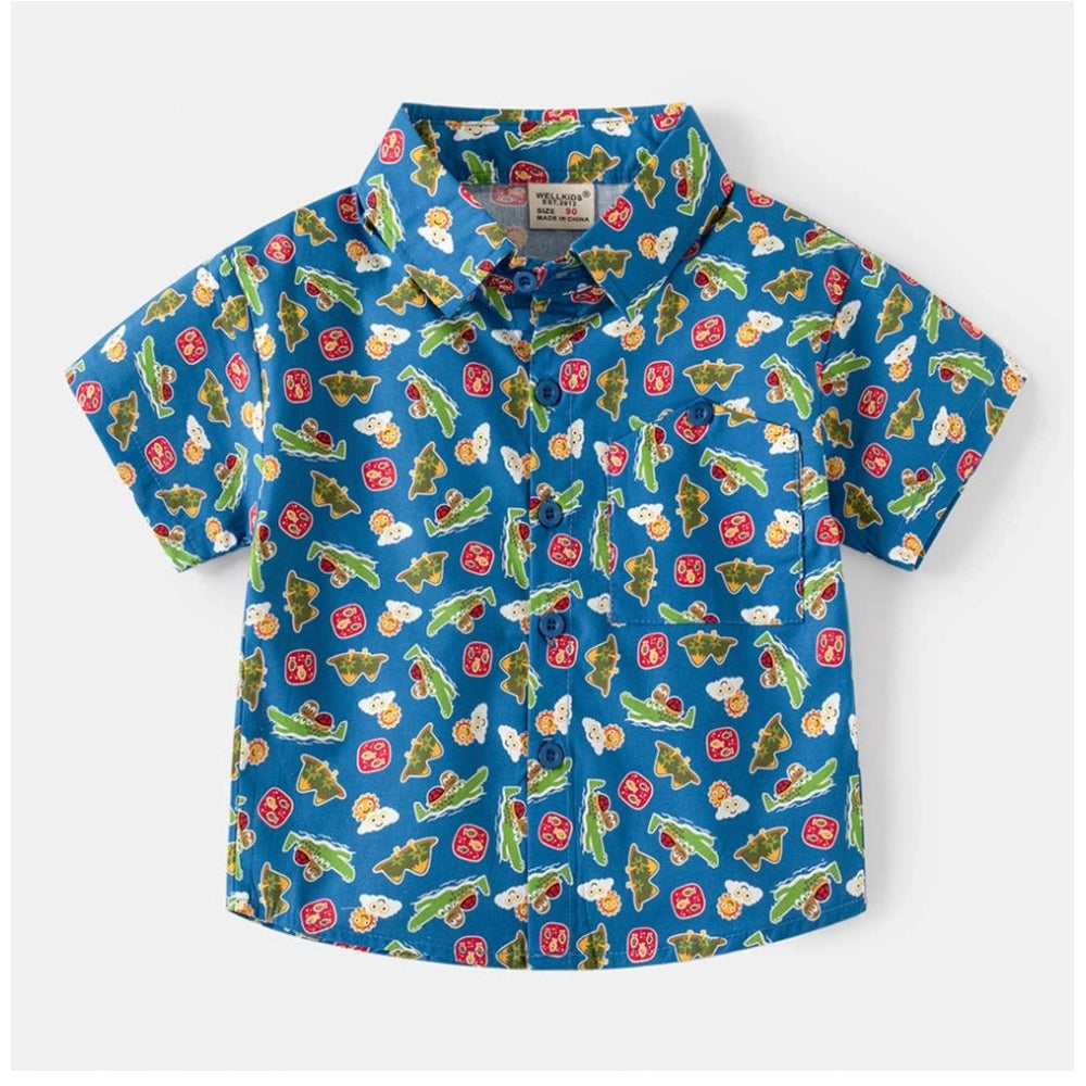 Amfyn Boy's Cotton Blend Printed Short Sleeve Shirt (MultiColor)