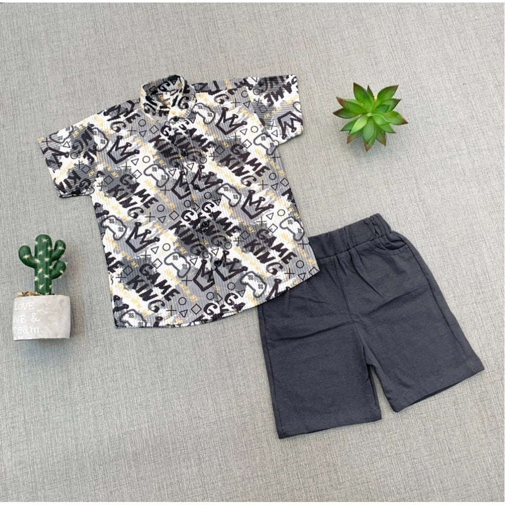 Amfyn Boy's Cotton Blend Printed Short Sleeve Shirt and Shorts Set (MultiColor)