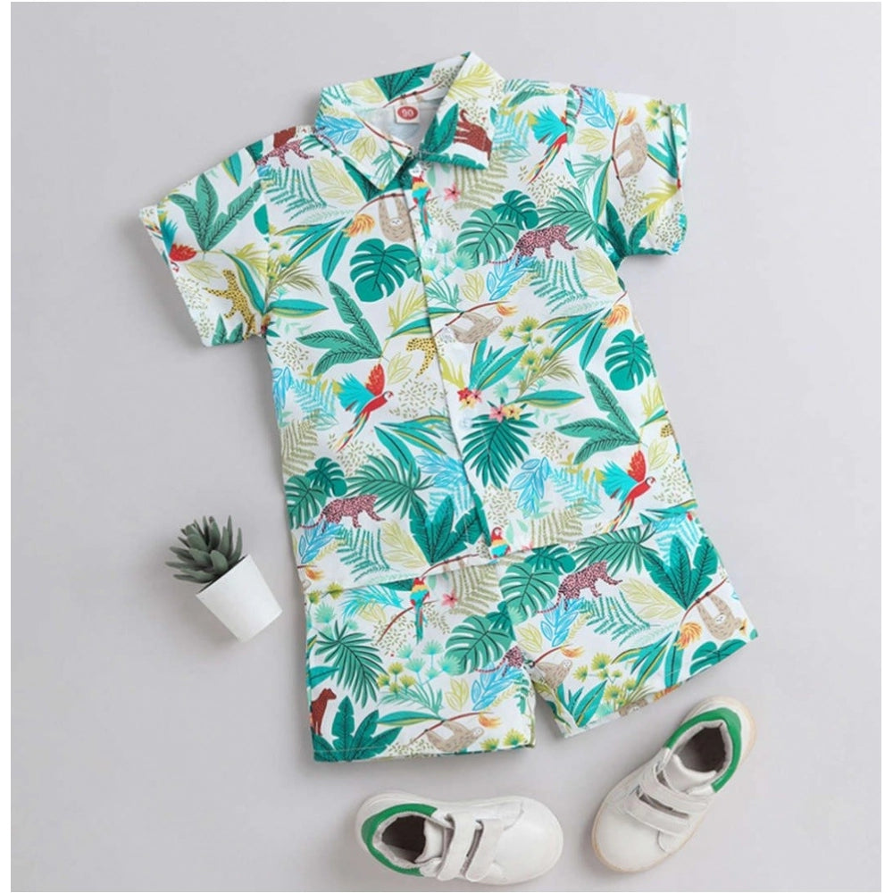 Amfyn Boy's Lycra Blend Printed Short Sleeve Shirt and Shorts Set (MultiColor)
