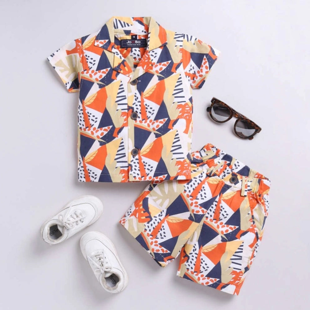 Amfyn Boy's Lycra Blend Printed Short Sleeve Shirt and Shorts Set (MultiColor)