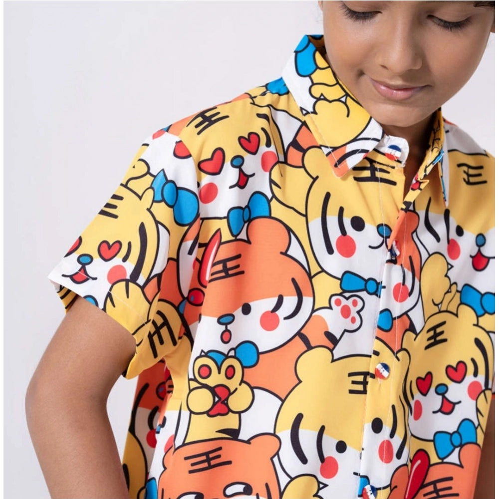 Amfyn Boy's Lycra Blend Printed Short Sleeve Shirt and Shorts Set (MultiColor)