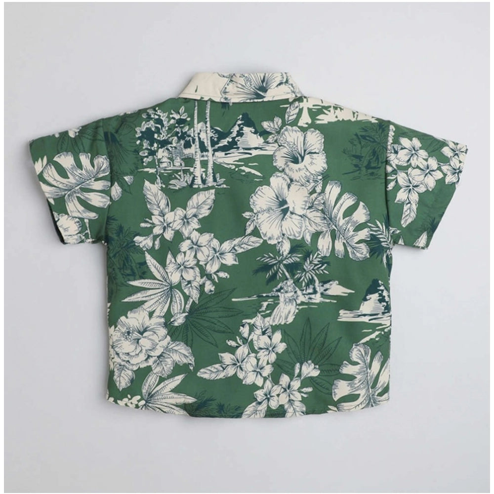 Amfyn Boy's Cotton Blend Printed Short Sleeve Shirt (Green)